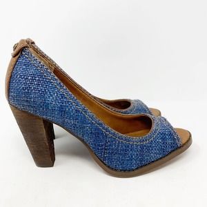 Calvin Klein Blue/Brown Drina Denim Look Heels Y2K